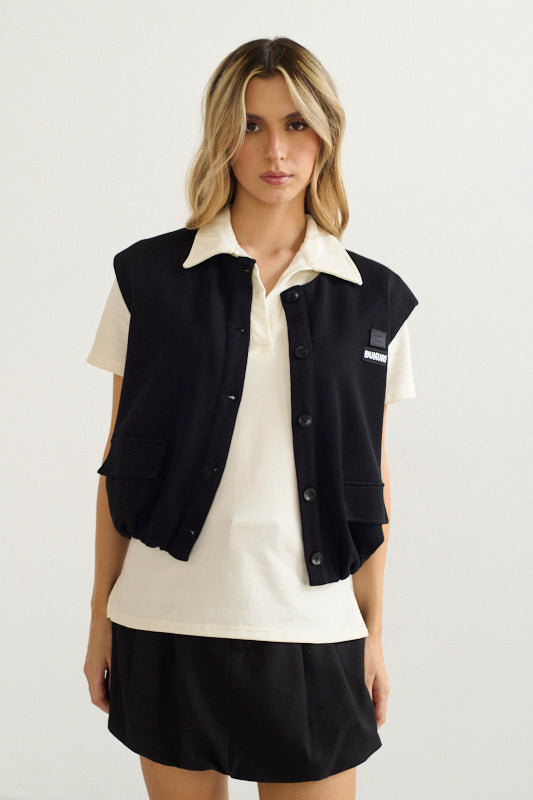 Chaleco negro tipo bomber