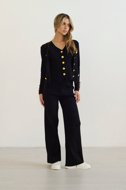 Conjunto tejido negro chaleco