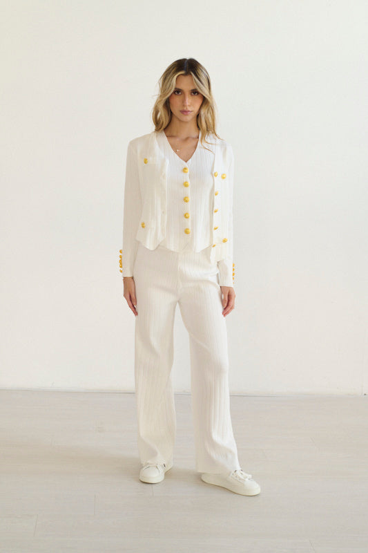 Conjunto tejido botones dorados