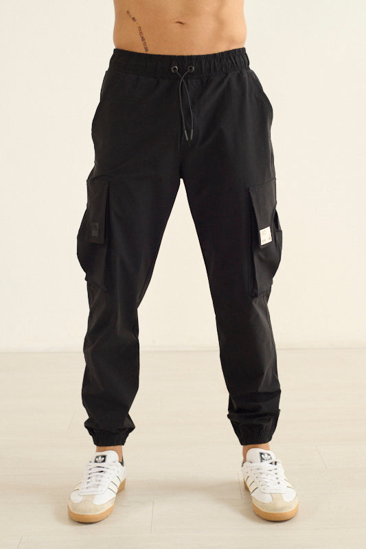 Mens pantalón parachute negro