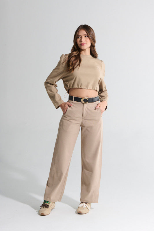 Pantalón dama bota recta beige