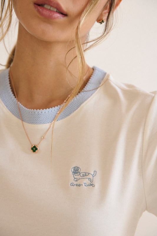 Camiseta cuello azul tejido