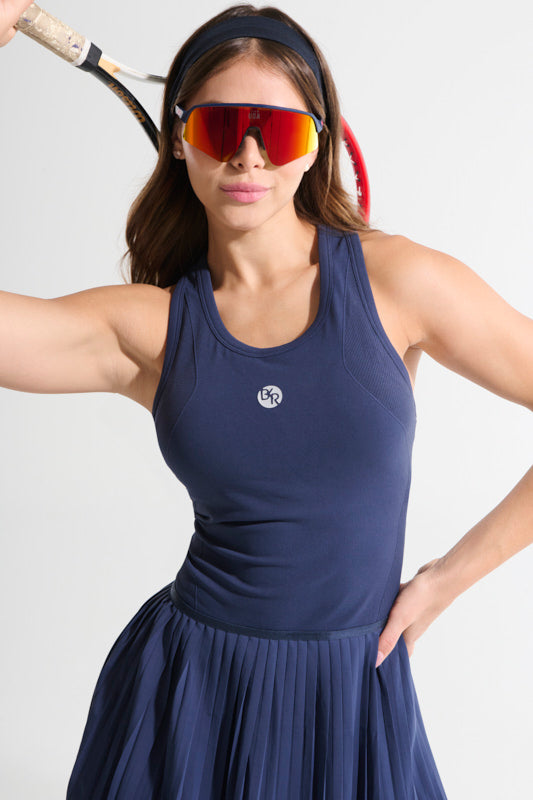 VESTIDO PLIZADO AZUL OSCURO