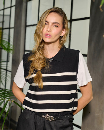 Tejido polo rayas manga blanca