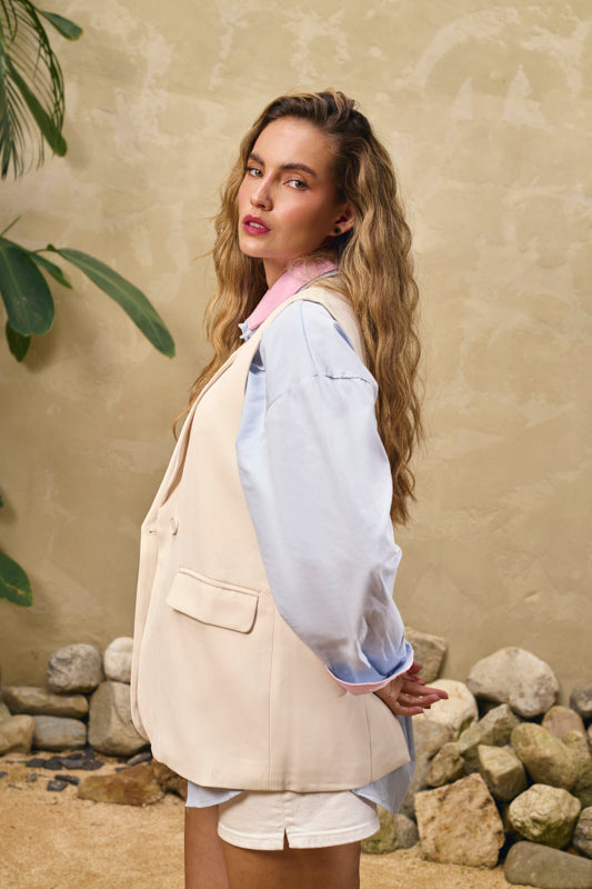 CHALECO SASTRE 2 BOTONES BEIGE