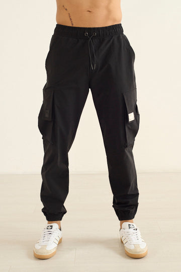 Mens pantalón parachute negro