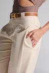 Pantalón dril bolsillo diagonal beige