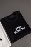 Mens t-shirt stop worring blanco-negro