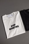 Mens t-shirt stop worring blanco-negro