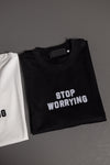 Mens t-shirt stop worring blanco-negro