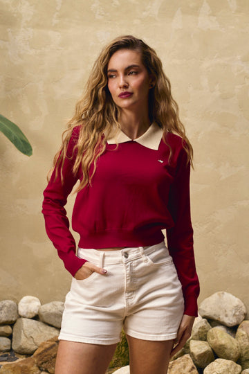 Sueter rojo tipo polo tejido